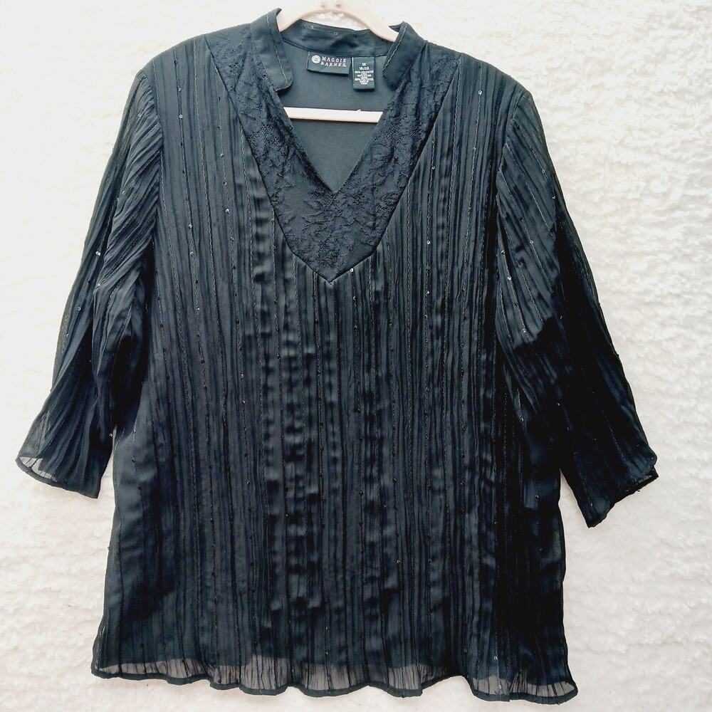 Blouse Tunic Black Fairy Goth Lace Sequin Sheer Sleeve Witchy Romantic Size 1X